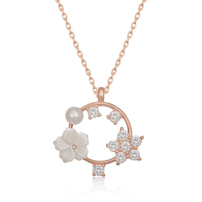 Silver Rose Magnolia Flower Star Women's Necklace