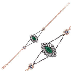 Silver Rose Matte Green Stone Authentic Bracelet