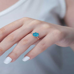 Silver Rose Blue Lotus Flower Ring