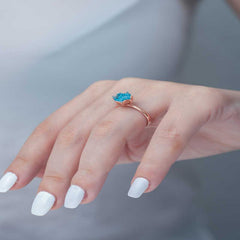 Silver Rose Blue Lotus Flower Ring