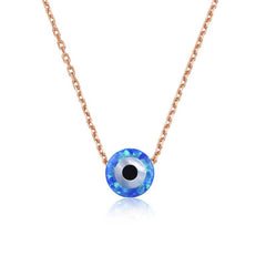 Silver Rose Blue Opal Stone Evil Eye Necklace