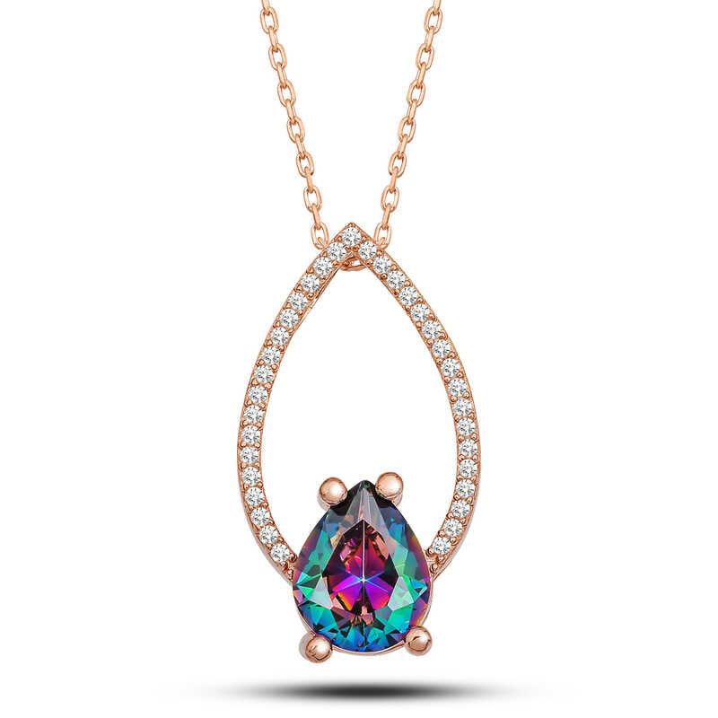 Silver Rose Mystic Topaz Stone Drop Women's Necklace