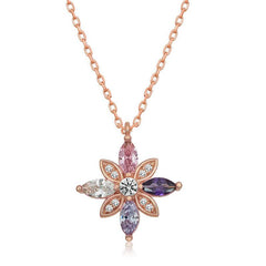 Silver Rose Mix Stone Hope Flower Necklace