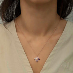 Silver Rose Mix Stone Hope Flower Necklace