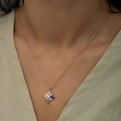 Silver Rose Mix Stone Hope Flower Necklace
