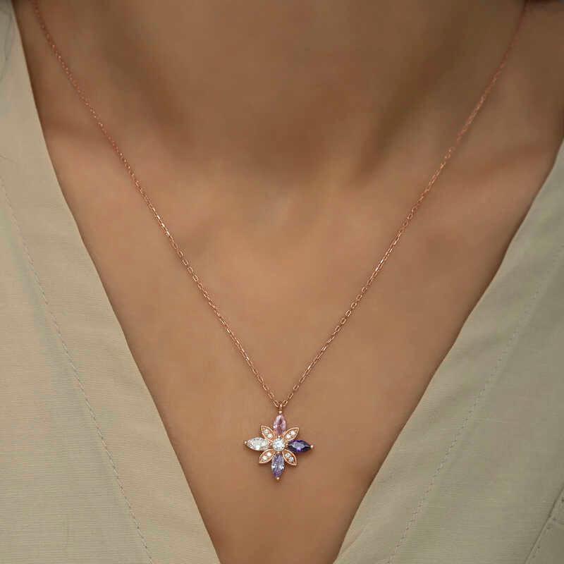 Silver Rose Mix Stone Hope Flower Necklace