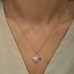 Silver Rose Mix Stone Hope Flower Necklace