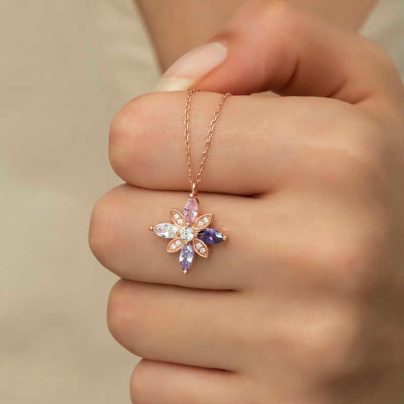 Silver Rose Mix Stone Hope Flower Necklace