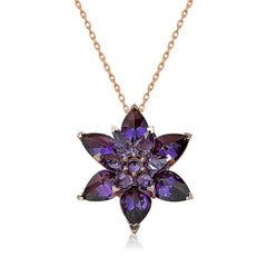 Silver Rose Purple Lotus Flower Necklace
