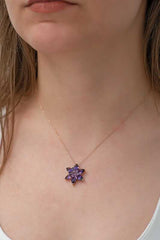 Silver Rose Purple Lotus Flower Necklace