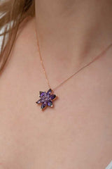 Silver Rose Purple Lotus Flower Necklace