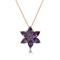 Silver Rose Purple Lotus Flower Necklace