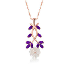 Silver Rose Purple Leaf Spring Flower Necklace