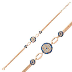 Silver Rose Evil Eye Beaded Bracelet
