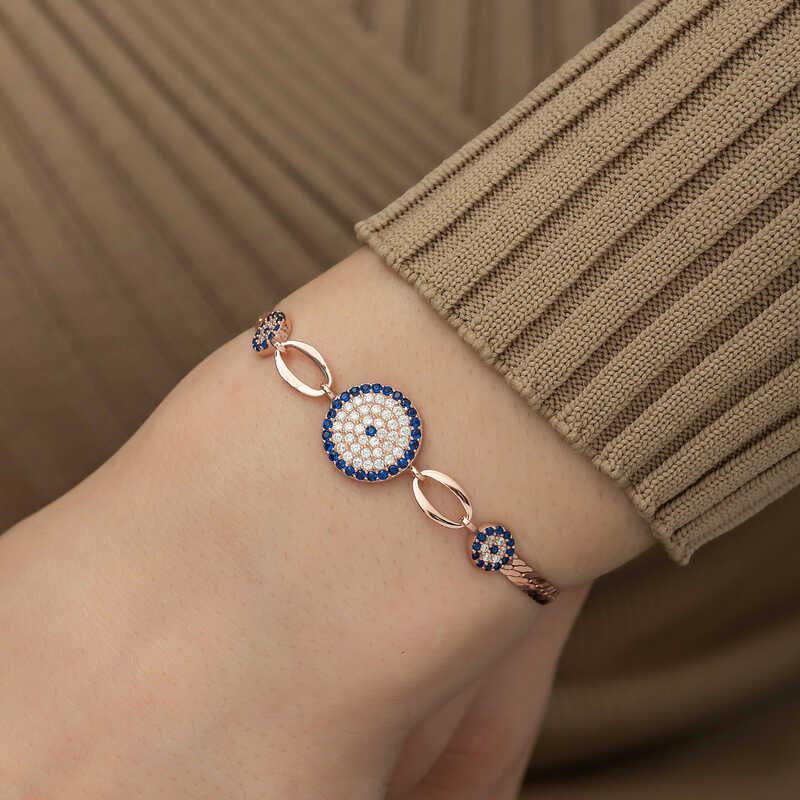 Silver Rose Evil Eye Beaded Bracelet