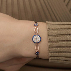 Silver Rose Evil Eye Beaded Bracelet