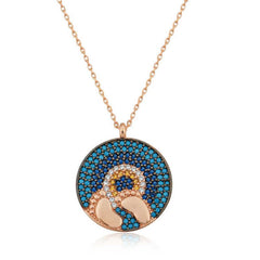 Silver Rose Evil Eye Baby Footprint Women's Necklace