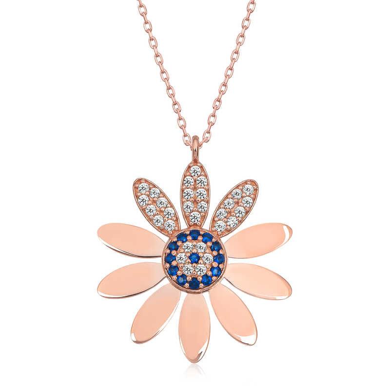 Silver Rose Evil Eye Daisy Women's Necklace
