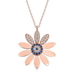 Silver Rose Evil Eye Daisy Women's Necklace