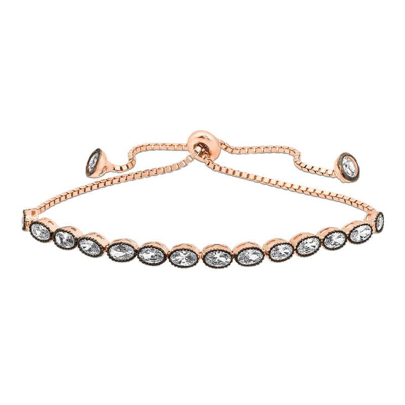 Silver Rose Oval Cut Diamond Mount Elevator Bracelet