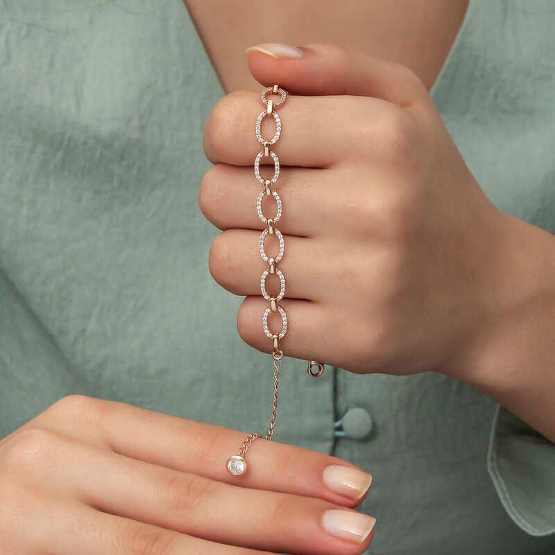 Silver Rose Oval Stone Women's Bracelet