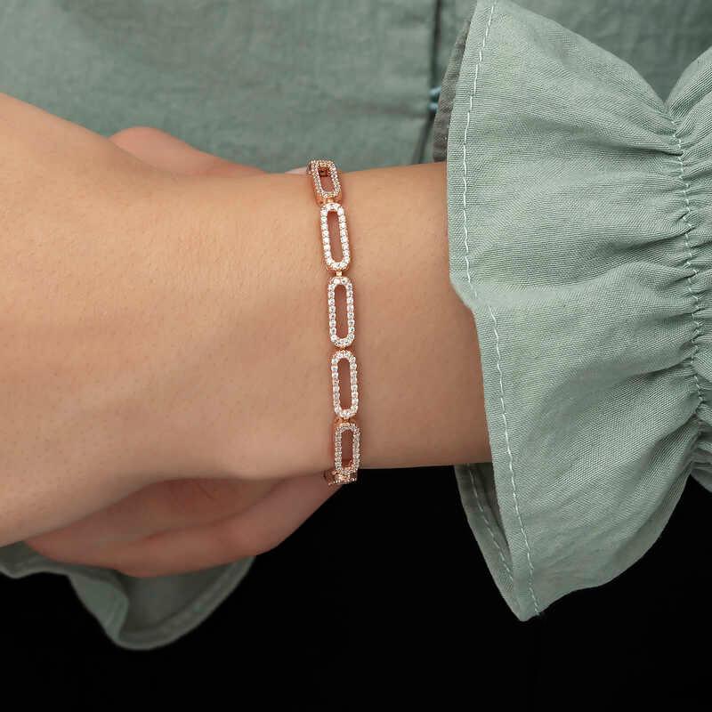 Bracelet femme en argent et pierre ovale rose