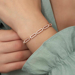 Bracelet femme en argent et pierre ovale rose