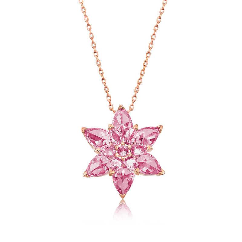 Silver Rose Pink Lotus Flower Necklace