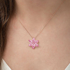 Silver Rose Pink Lotus Flower Necklace