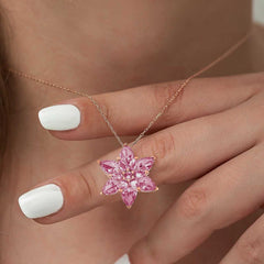 Silver Rose Pink Lotus Flower Necklace