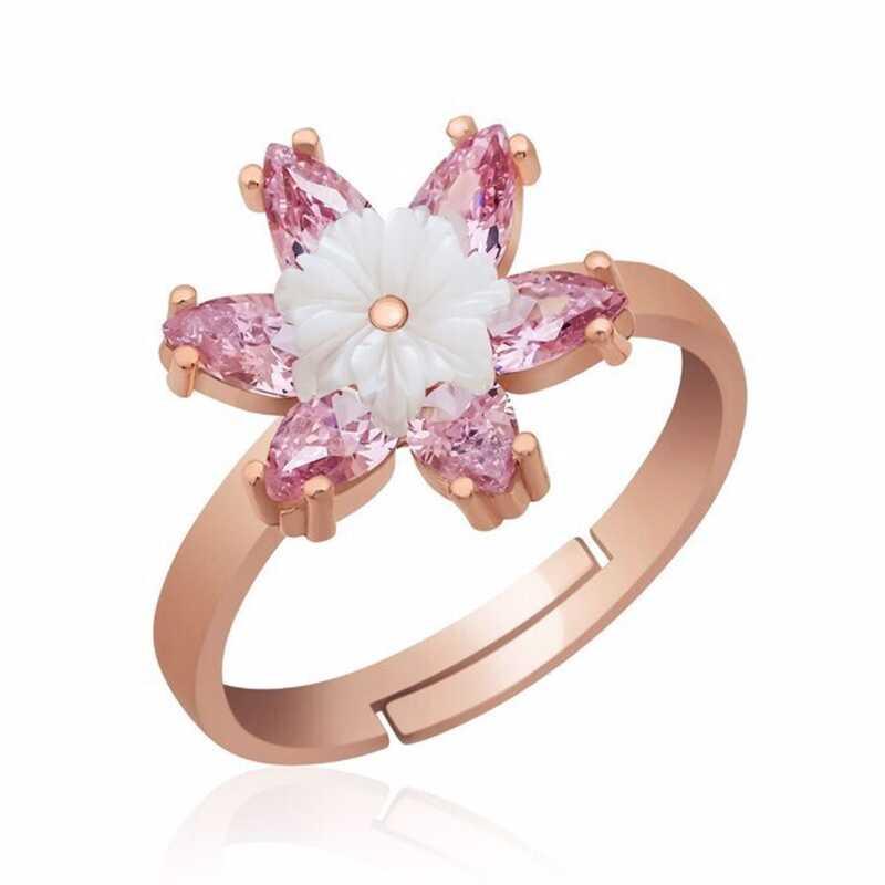 Silver Rose Pink Lotus Flower Ring
