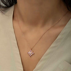 Silver Rose Pink Stone Hope Flower Necklace