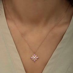 Silver Rose Pink Stone Hope Flower Necklace