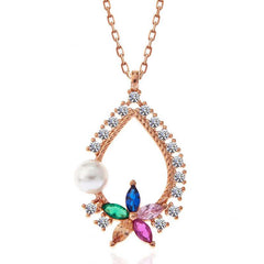 Silver Rose Color Stone Flower Women's Necklace