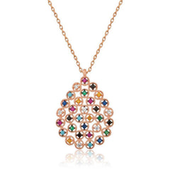 Silver Rose Color Stone Drop Necklace