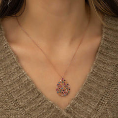 Silver Rose Color Stone Drop Necklace