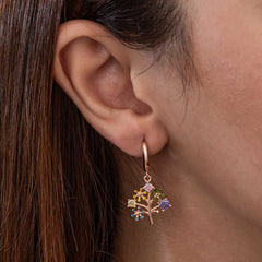 Silver Rose Color Stone Tree of Life Women's Earrings