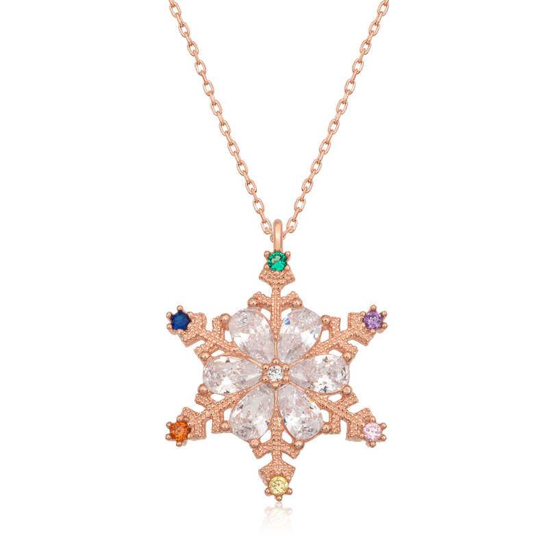 Silver Rose Color Stone Snowflake Women's Necklace