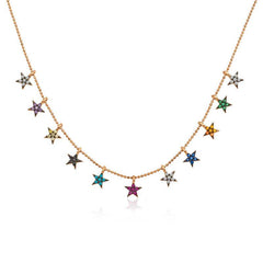 Silver Rose Color Stars Women's Necklace