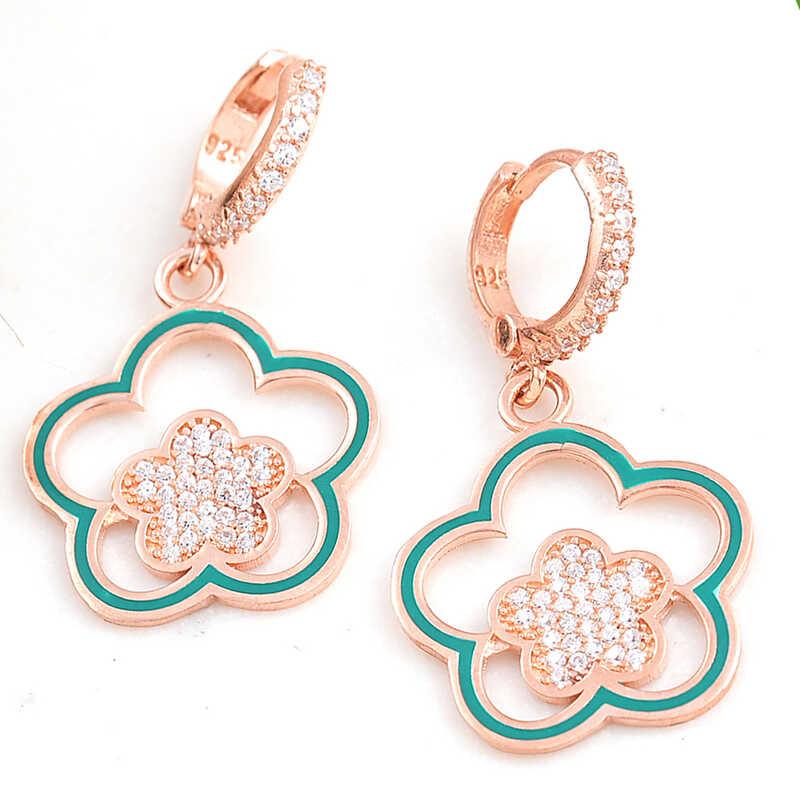 Silver Rose Dangle Flower Patterned Women's Earrings