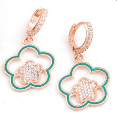 Silver Rose Dangle Flower Patterned Women's Earrings