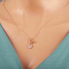 Silver Rose Dangle Heart Women's Necklace