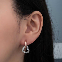 Silver Rose Dangle Heart Women's Earrings