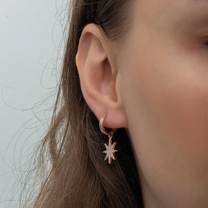 Silver Rose Dangle Pole Star Women's Earrings