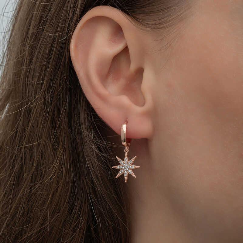 Silver Rose Dangle Pole Star Women's Earrings