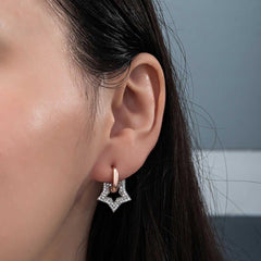 Silver Rose Dangle Star Women's Earrings 