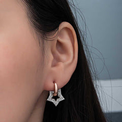 Silver Rose Dangle Star Women's Earrings 