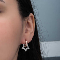 Silver Rose Dangle Star Women's Earrings 