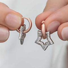 Silver Rose Dangle Star Women's Earrings 