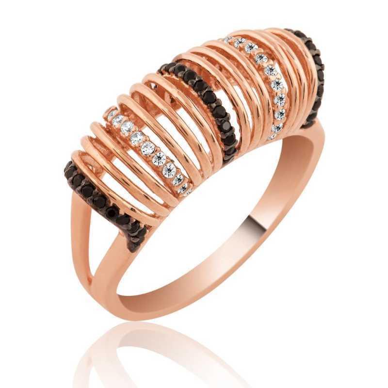 Bague pour femme en argent rose et pierre noire et blanche